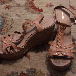 Express cork/tan wedged heels 8